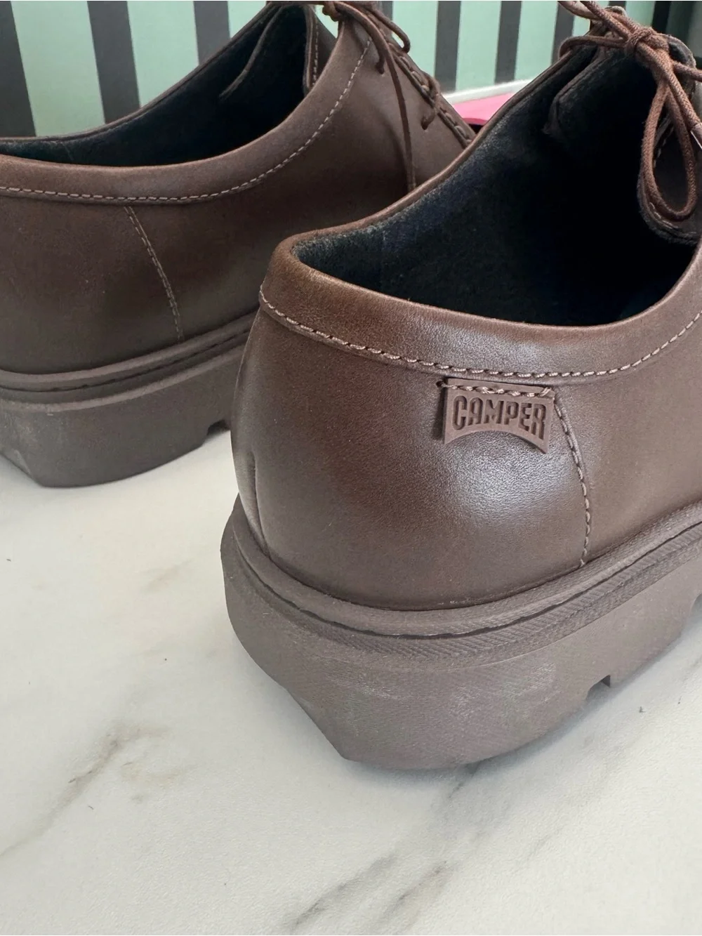 Camper Junction Brown Leather Shoes w/ Pink Removable Rubber Cap Toe – Size 10.5